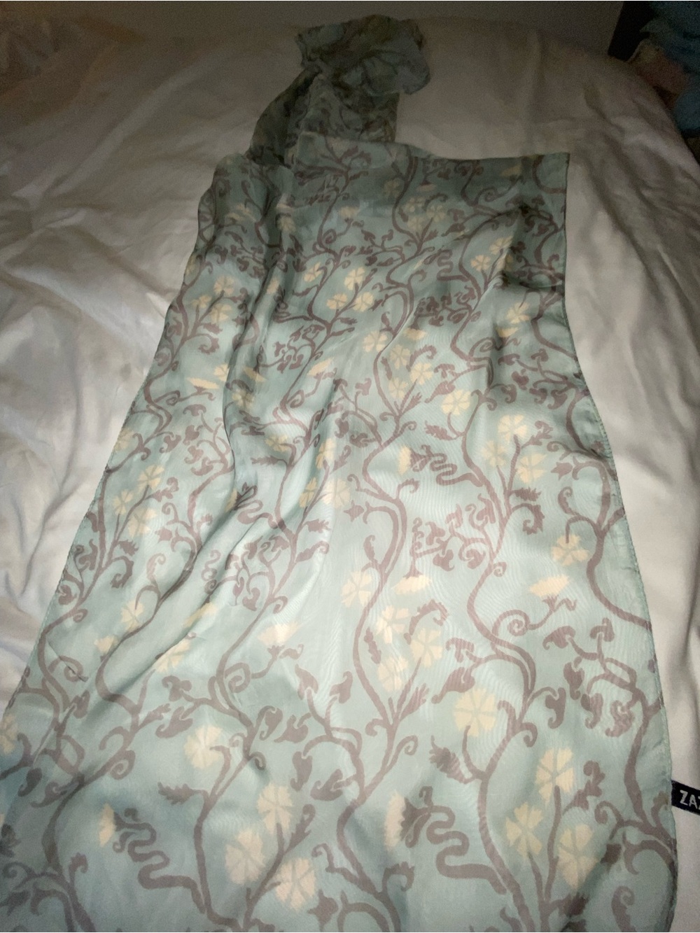 Zazou Floral Scarf in Seafoam Green and Taupe